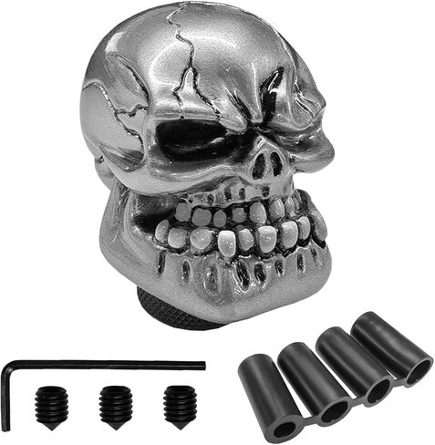 Skull Car Gear Shift Knob, Resin Big Tooth Skull Transmissions Shifting Lever Handle with Adapters, Vehicle Stick Shifter Decoration Accessories for Most Manual Automatic Cars (Black) in Saudi Arabia