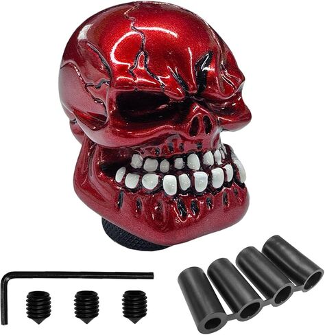 Skull Car Gear Shift Knob, Resin Big Tooth Skull Transmissions Shifting Lever Handle with Adapters, Vehicle Stick Shifter Decoration Accessories for Most Manual Automatic Cars (Black) in Saudi Arabia