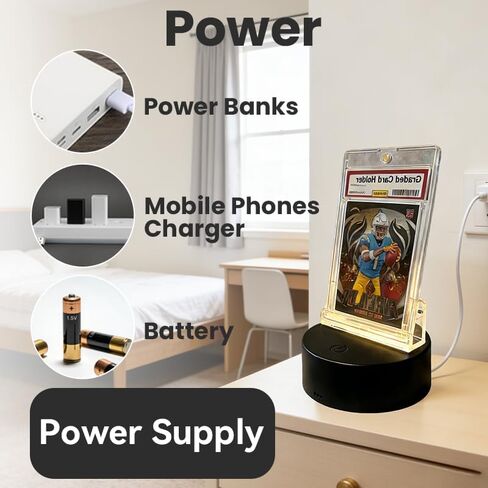 Trading Card Light Up Base with 35Pt PSA Magnetic Graded Card,LED Light Display Base for PSA Graded Card,35Pt Magnetic Card,Top Loaders,16 LED Colors,Light Up Card Sleeve Display Stand (1, Black) in Saudi Arabia