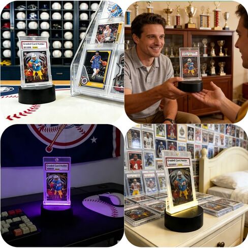 Trading Card Light Up Base with 35Pt PSA Magnetic Graded Card,LED Light Display Base for PSA Graded Card,35Pt Magnetic Card,Top Loaders,16 LED Colors,Light Up Card Sleeve Display Stand (1, Black) in Saudi Arabia