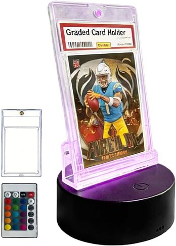 Trading Card Light Up Base with 35Pt PSA Magnetic Graded Card,LED Light Display Base for PSA Graded Card,35Pt Magnetic Card,Top Loaders,16 LED Colors,Light Up Card Sleeve Display Stand (1, Black) in Saudi Arabia