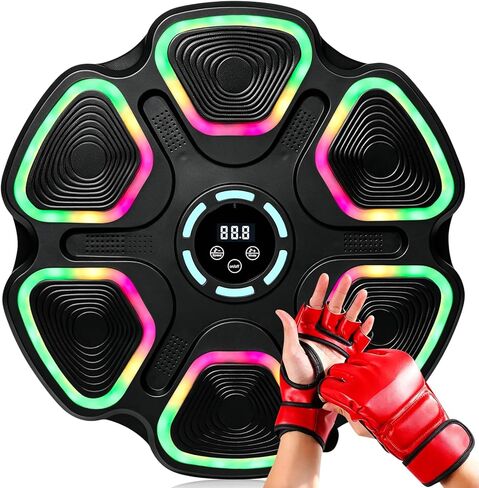 2024 New Model Smart Music Boxing Machine for Adults and Kids, Training Machine with LED Electronic Wall Mounted, Home Indoor Workout Equipment with Premium Boxing Gloves (Pink) in Kuwait