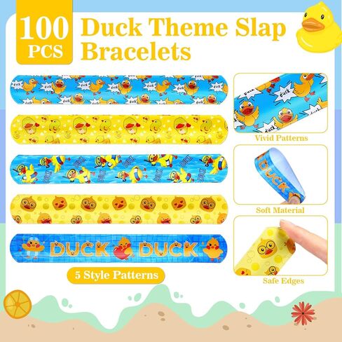 Realspring 100 Pcs Duck Slap Bracelets for Kids Slap Wristbands Bulk for Birthday Goodie Bags Fillers Classroom Prizes Baby Shower Gifts Duck Party Favors in Kuwait