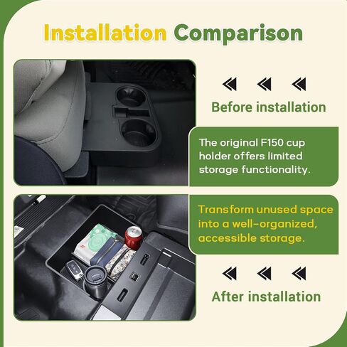 HGWEI Underseat Storage Organizer Compatible with 2015-2026 Ford F150 and 2017-2026 F250 F350 F450 Accessories - Front Console Center with 40/20/40 Jump Seat Cup Holder Replacement Tray in Kuwait