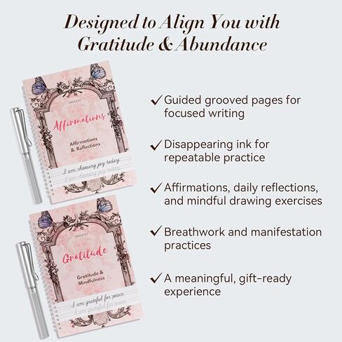 UNCLE EJ® Reusable Affirmation & Gratitude Workbook Kit with Disappearing Ink, Grooved Tracing, Morning & Night Reflections, Mindfulness Gifts for Women, Gratitude Journal, World of Abundance, 9.8"x7" in Saudi Arabia