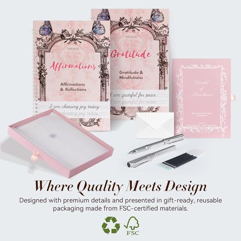 UNCLE EJ® Reusable Affirmation & Gratitude Workbook Kit with Disappearing Ink, Grooved Tracing, Morning & Night Reflections, Mindfulness Gifts for Women, Gratitude Journal, World of Abundance, 9.8"x7" in Saudi Arabia