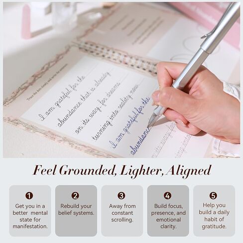 UNCLE EJ® Reusable Affirmation & Gratitude Workbook Kit with Disappearing Ink, Grooved Tracing, Morning & Night Reflections, Mindfulness Gifts for Women, Gratitude Journal, World of Abundance, 9.8"x7" in Saudi Arabia