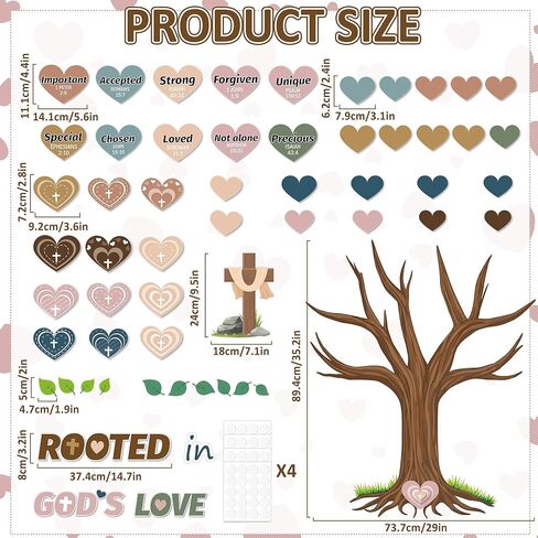 Classroom Rooted in God’s Love Tree Bulletin Board Boho Tree Classroom Decorations Heart Bible Bulletin Board Boho Heart Cutouts Name Tags Christian for Faith Religious Sunday School Wall Decor in Kuwait