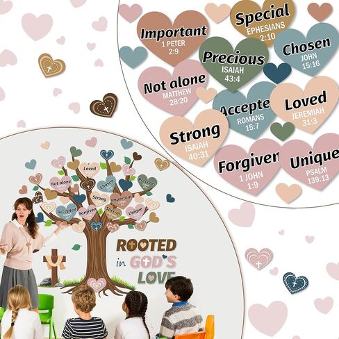 Classroom Rooted in God’s Love Tree Bulletin Board Boho Tree Classroom Decorations Heart Bible Bulletin Board Boho Heart Cutouts Name Tags Christian for Faith Religious Sunday School Wall Decor in Kuwait