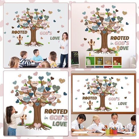 Classroom Rooted in God’s Love Tree Bulletin Board Boho Tree Classroom Decorations Heart Bible Bulletin Board Boho Heart Cutouts Name Tags Christian for Faith Religious Sunday School Wall Decor in Kuwait
