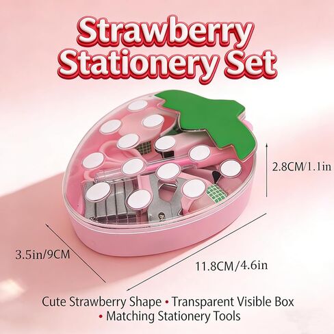 Mini Office Supply Kit Office Supplies Kit Mini School Supplies Portable Strawberry Case with Scissors, Tape Dispenser Set, Pen, Mini Stapler with Staples and Staple Remover in Saudi Arabia