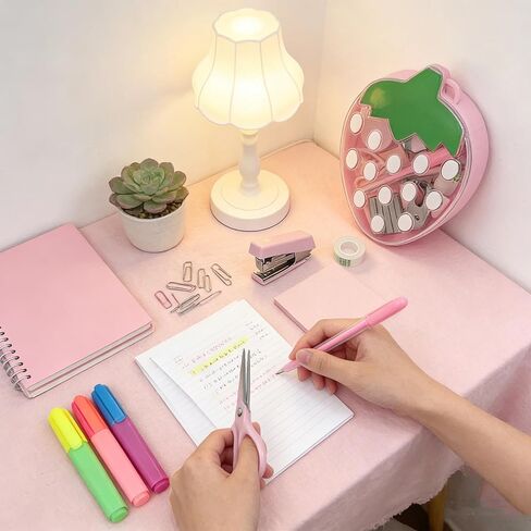 Mini Office Supply Kit Office Supplies Kit Mini School Supplies Portable Strawberry Case with Scissors, Tape Dispenser Set, Pen, Mini Stapler with Staples and Staple Remover in Saudi Arabia