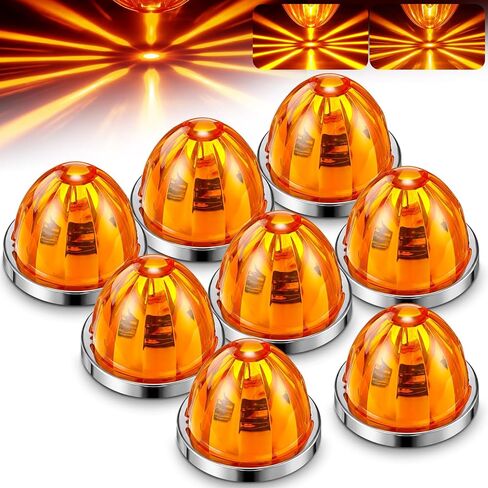 EBOOT 8 Pcs Amber Watermelon LED Strobe+constant Marker Lights Dual Function Watermelon Shaped Side Marker Clearance Tail Roof Lights for Trailer Truck Semi Trailer Heavy Duty Truck Bus in Kuwait