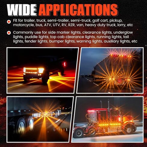 EBOOT 8 Pcs Amber Watermelon LED Strobe+constant Marker Lights Dual Function Watermelon Shaped Side Marker Clearance Tail Roof Lights for Trailer Truck Semi Trailer Heavy Duty Truck Bus in Kuwait