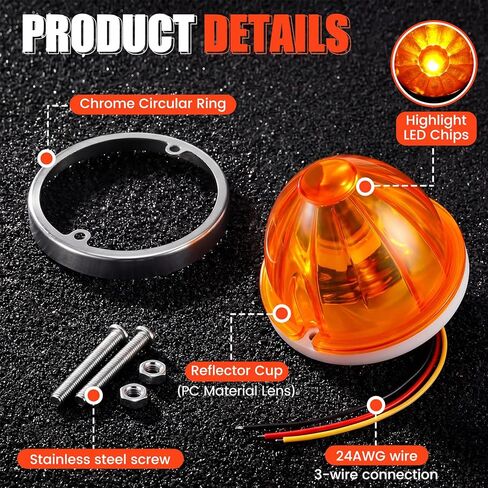 EBOOT 8 Pcs Amber Watermelon LED Strobe+constant Marker Lights Dual Function Watermelon Shaped Side Marker Clearance Tail Roof Lights for Trailer Truck Semi Trailer Heavy Duty Truck Bus in Kuwait