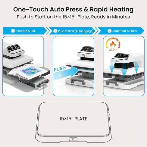 15x15 Auto Heat Press Machine with Quantity Counter & Auto Release, 440 lbs Max Pressure, Digital Display, Adjustable Pressure for T-Shirts, HTV, Sublimation and Heat Transfer in Kuwait