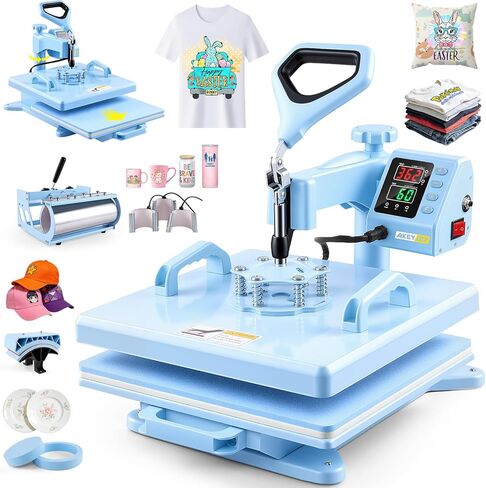 AKEYDIY 15"×15" 8 in 1 Heat Press Machine, 360° Swing Away & Slide Out Design, Digital Controal Box Dual-Tube Fast Heating, 1200W Digital Sublimation Transfer for T-Shirts HTV Vinyl, Mug Hat Plate Cap in Saudi Arabia