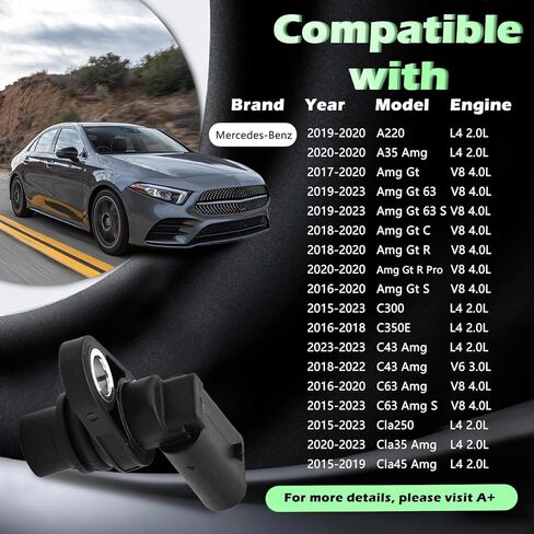 مستشعر موضع عمود الحدبات لكاميرا المحرك L4 V8 2.0L متوافق مع مرسيدس بنز C300 C63 Glc63 Amg S C350E Glc300 Glc350E E300 C43 Gle350 Cla250 Cla45 Gla250 Gla45 E63 E350 Gls580 A220 A35 Maybach S560 in Kuwait