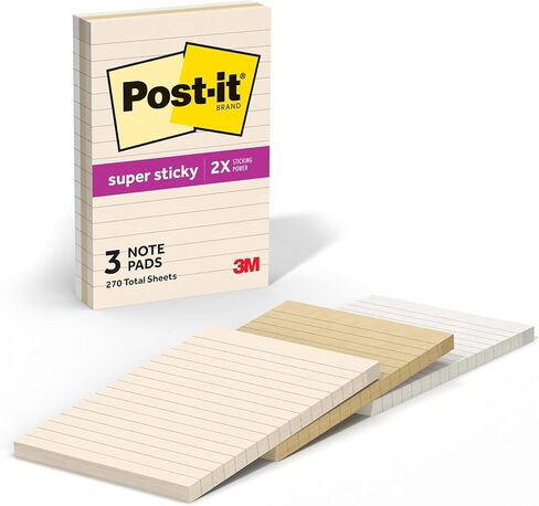 Post-it Super Sticky Notes, 3 Lined Sticky Notes Pads, 4 x 6 in., School Supplies and Oﬃce Supplies, 2X the Sticking Power, Neutrality Collection in Kuwait