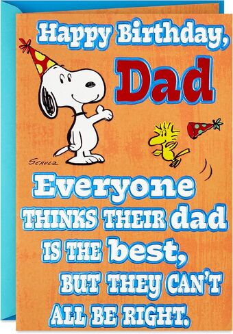 Hallmark Peanuts Father Birthday Card, Snoopy and Woodstock (Best Dad Ever) from Son, Daughter, Kid in Kuwait