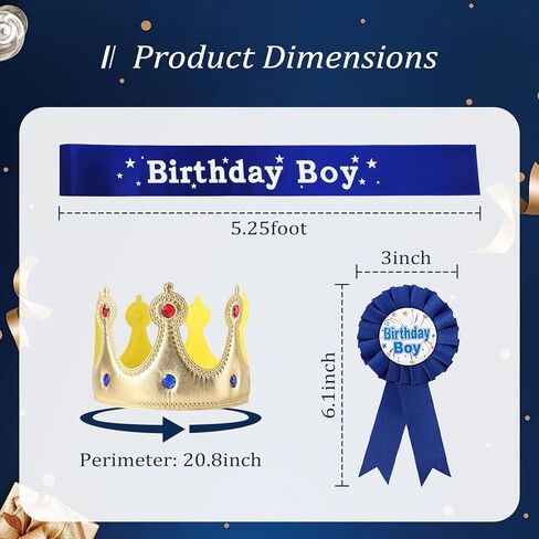 Birthday Boy King Crown Party Set, Birthday Boy Crown Hat, Decorations, Sash, Pin Accessory for Photo Props and Decorations at Boys' Theme Party in Saudi Arabia