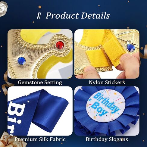 Birthday Boy King Crown Party Set, Birthday Boy Crown Hat, Decorations, Sash, Pin Accessory for Photo Props and Decorations at Boys' Theme Party in Saudi Arabia