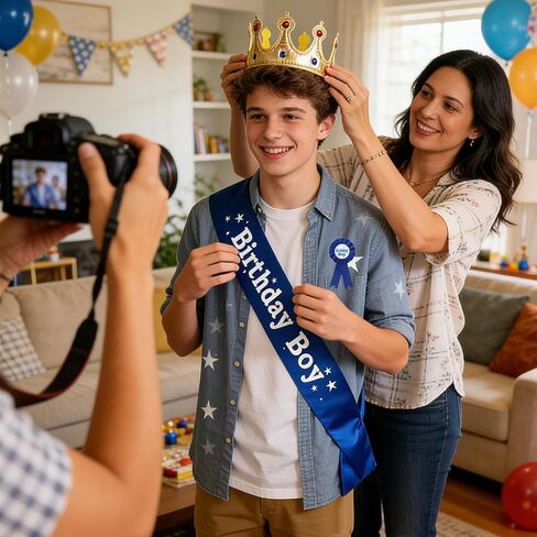 Birthday Boy King Crown Party Set, Birthday Boy Crown Hat, Decorations, Sash, Pin Accessory for Photo Props and Decorations at Boys' Theme Party in Saudi Arabia