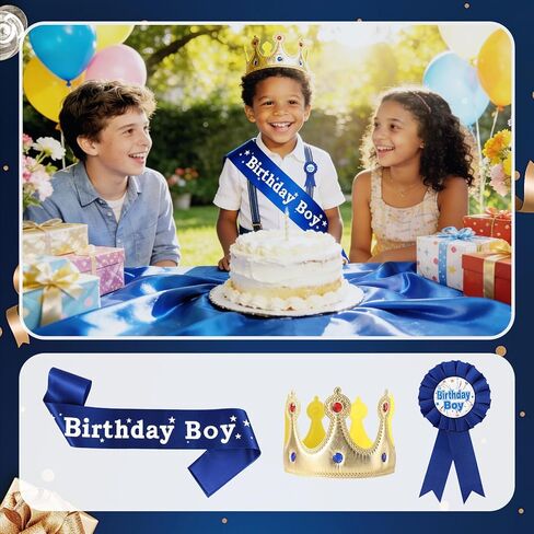 Birthday Boy King Crown Party Set, Birthday Boy Crown Hat, Decorations, Sash, Pin Accessory for Photo Props and Decorations at Boys' Theme Party in Saudi Arabia