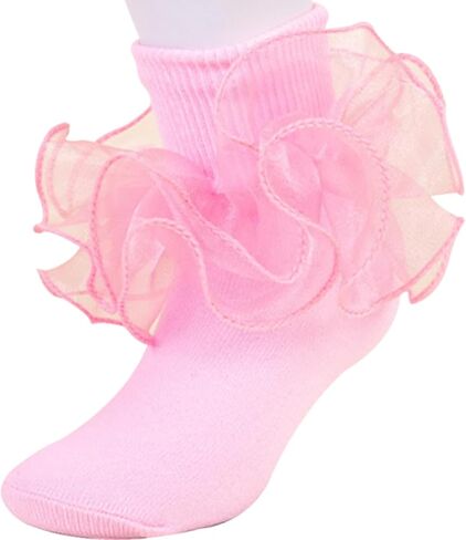 Galsang Women Big Ruffle Socks Double Lace Turn Cuff,Breathable Cotton Frilly Cute Bobby Dress Sock for Girls Women,K407 in Saudi Arabia