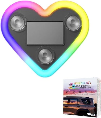 2Pcs LED Love Ambient Lighting Car - 7 Colors Solar-Powered Heart-Shaped LED Neon Light with 8 Modes, IP65 Waterproof, for Romantic Car Interior and Valentines Day Decorations in Kuwait