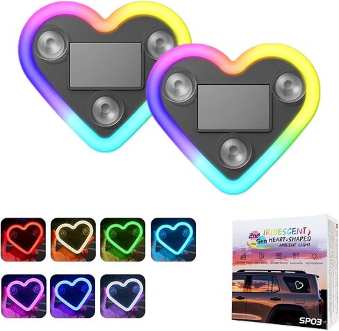 2Pcs LED Love Ambient Lighting Car - 7 Colors Solar-Powered Heart-Shaped LED Neon Light with 8 Modes, IP65 Waterproof, for Romantic Car Interior and Valentines Day Decorations in Kuwait