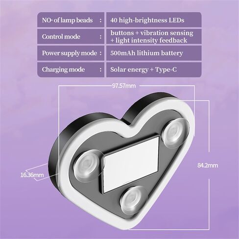 2Pcs LED Love Ambient Lighting Car - 7 Colors Solar-Powered Heart-Shaped LED Neon Light with 8 Modes, IP65 Waterproof, for Romantic Car Interior and Valentines Day Decorations in Kuwait