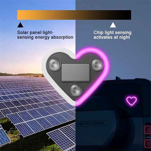 2Pcs LED Love Ambient Lighting Car - 7 Colors Solar-Powered Heart-Shaped LED Neon Light with 8 Modes, IP65 Waterproof, for Romantic Car Interior and Valentines Day Decorations in Kuwait