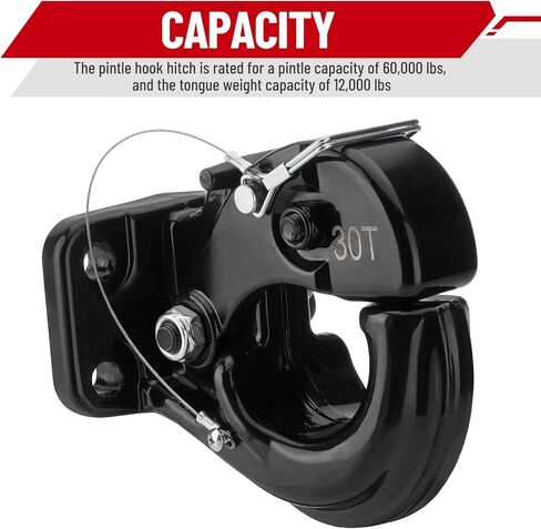 Pintle Hook Hitch 66,000 lbs, Fits 2-1/2 to 3-Inch Lunette Ring Pintle Hitch Receiver, Forged Steel Structure, Anti Corrosion and Anti Rust Coating in Kuwait