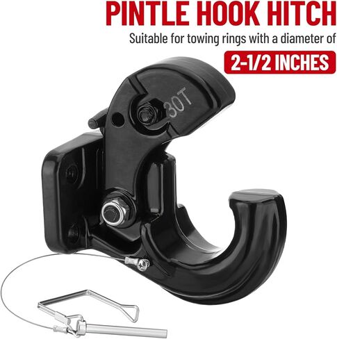Pintle Hook Hitch 66,000 lbs, Fits 2-1/2 to 3-Inch Lunette Ring Pintle Hitch Receiver, Forged Steel Structure, Anti Corrosion and Anti Rust Coating in Kuwait