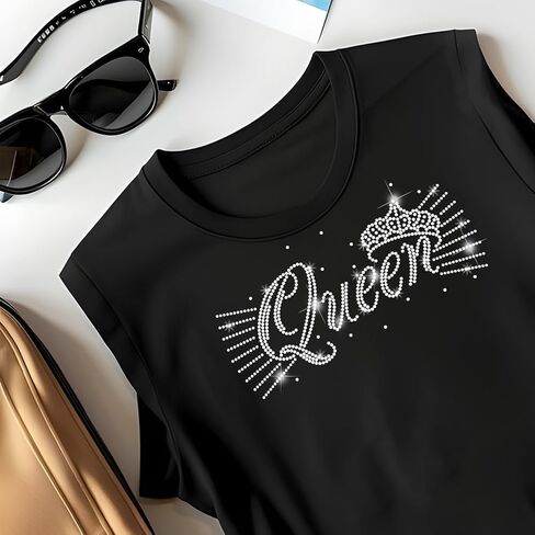 SUPERDANT 3PCS Queen and Crown Iron on Rhinestones Transfer Girl Bling Iron-on Decals T Shirt Crystal Heat Transfer Hot Fix Stickers Clothing Repair Crystal Patch for Clothing Bags DIY Craft in Kuwait