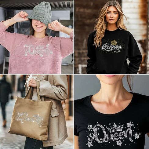 SUPERDANT 3PCS Queen and Crown Iron on Rhinestones Transfer Girl Bling Iron-on Decals T Shirt Crystal Heat Transfer Hot Fix Stickers Clothing Repair Crystal Patch for Clothing Bags DIY Craft in Kuwait