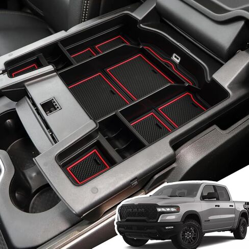 Center Console Organizer for 5th Gen 2026 2025-2019 Ram 1500 2500 3500(Full Console w/Bucket Seats Only), ABS Storage Box, Middle Console Tray Organizer, Insert Container Pallet-Red in Kuwait