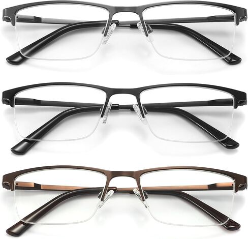 3 Pack Blue Light Blocking Reading Glasses Men Readers Anti Glare UV Metal Semi-frame Spring Hinge Lightweight Sturdy Trendy Eyeglasses 2.5+ in Saudi Arabia