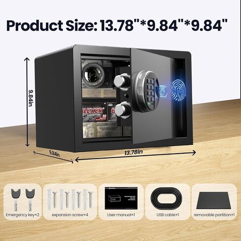 Grimtron 𝟐𝟎 𝐋𝐁 Smart Biometric Safe with Fingerprint Lock, Silent Mode, Backlit Keypad and LED Light, Small Caja Fuerte 𝐆𝐢𝐟𝐭𝐬 𝐟𝐨𝐫 𝐅𝐚𝐭𝐡𝐞𝐫'𝐬 𝐃𝐚𝐲(9.84"H x 9.84"D x 13.78"W) in Saudi Arabia