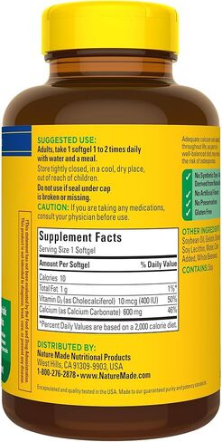 Nature Made Calcium 600 mg with Vitamin D3, Dietary Supplement for Bone Support, 100 Softgels in Saudi Arabia