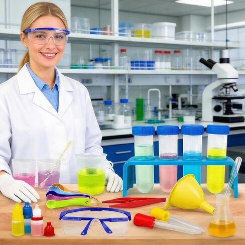 33PCS Lab Science Experiments for Girls and Boys Learning Kits for Junior Chemistry Beakers and Test Tubes Fun Experiments for Students Activities Science Project Classroom Gift for Curious Minds in Kuwait