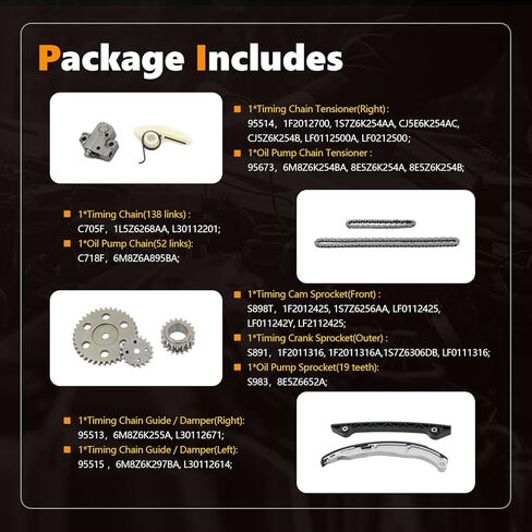 AUCERAMIC Engine Timing Chain Kit for 2010-2020 Ford Fusion for 2010-2019 Ford Escape for 2014-2015 Ford Transit Connect for 2011-2012 Lincoln MKZ 2.3L 2.5L 2488CC 152Cu. In. l4 DOHC in Kuwait