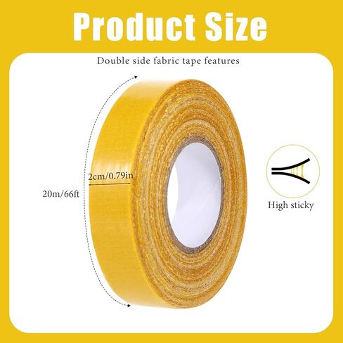 Double Sided Fabric Tape, Heavy Duty Double Sided Fabric Tape for Crafts, Adhesive Mounting Tapes for Clothes, Curtains, Carpet, Decorating (0.8inch, 66ft) in Kuwait
