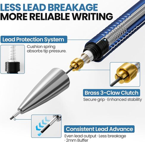 WUO 0.7mm Mechanical Pencil Set with Case, 4PCS Metal Mechanical Pencils with Eraser Pen, 480 HB Lead Refills, 3 Erasers, 11 Eraser Refills, Artist Drafting Pencils for Writing, Drawing, Sketching in Saudi Arabia