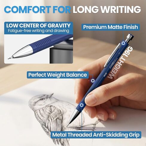 WUO 0.7mm Mechanical Pencil Set with Case, 4PCS Metal Mechanical Pencils with Eraser Pen, 480 HB Lead Refills, 3 Erasers, 11 Eraser Refills, Artist Drafting Pencils for Writing, Drawing, Sketching in Saudi Arabia