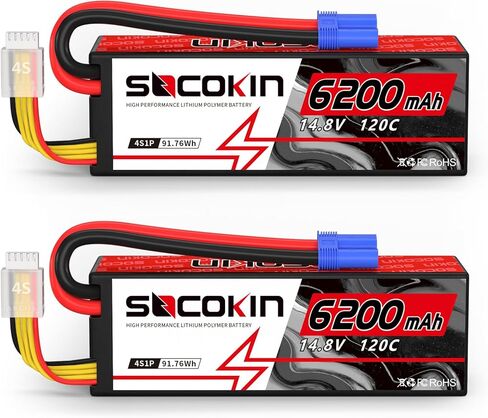 4s 6200mAh Lipo Battery 14.8V 6200mAh Lipo Batterie with EC5 Connector Plug 120C Hard Case RC Battery for RC Car Buggy Truck Boat Airplane Helicopter Quadcopter 2 Pack in Kuwait