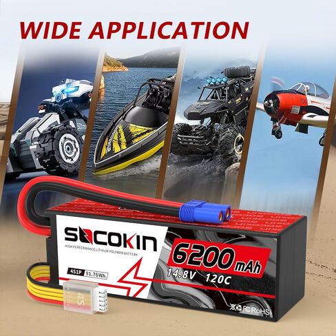 4s 6200mAh Lipo Battery 14.8V 6200mAh Lipo Batterie with EC5 Connector Plug 120C Hard Case RC Battery for RC Car Buggy Truck Boat Airplane Helicopter Quadcopter 2 Pack in Kuwait
