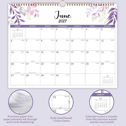 Calendar 2026-2027 - Wall Calendar 2026-2027-, 18 Month Calendar from Jul. 2026 -Dec. 2027, 14.6" x 11.4", Twin-Wire Binding, Hanging Hook, Holidays, Julian Dates, Thick Paper in Kuwait