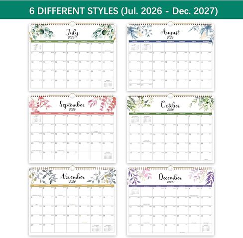 Calendar 2026-2027 - Wall Calendar 2026-2027-, 18 Month Calendar from Jul. 2026 -Dec. 2027, 14.6" x 11.4", Twin-Wire Binding, Hanging Hook, Holidays, Julian Dates, Thick Paper in Kuwait
